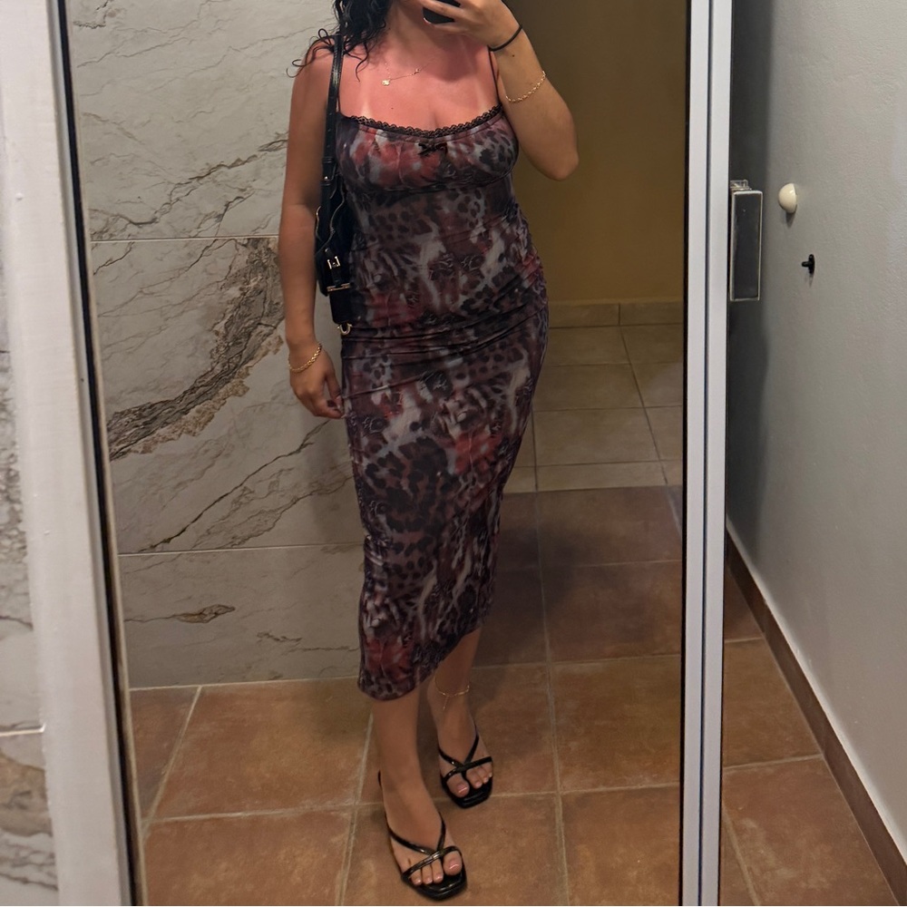 Fashion Nova Burgundy and Black Animal-Print Midi Dress